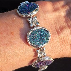 Sterling silver and druzy bracelet.